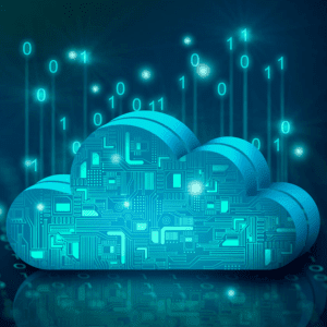 A cloud with digital data running through