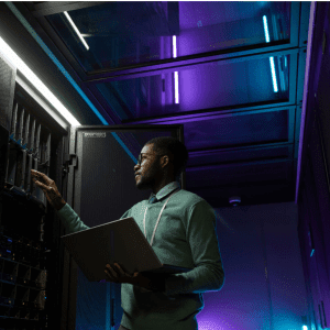 A man working in a data center